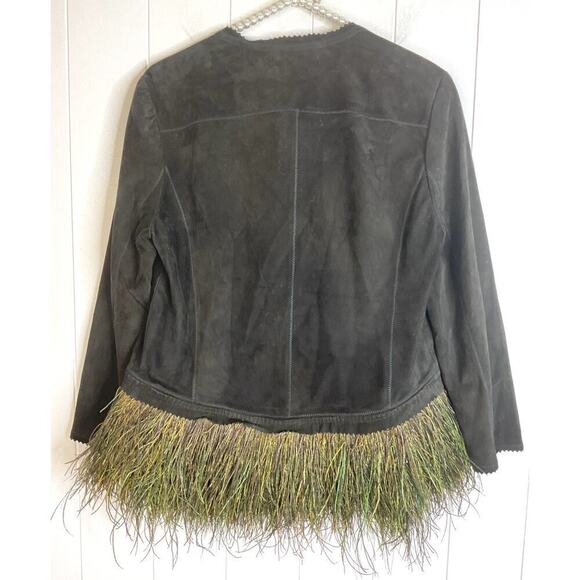 Illia Black Suede Jacket with‎ Ostrich Feather Hem Size 6 NWT - Picture 6 of 8